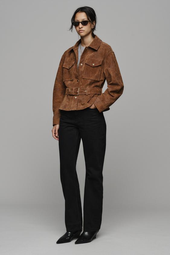 100% LEATHER BELTED JACKET - Light brown by Zara - Image 0