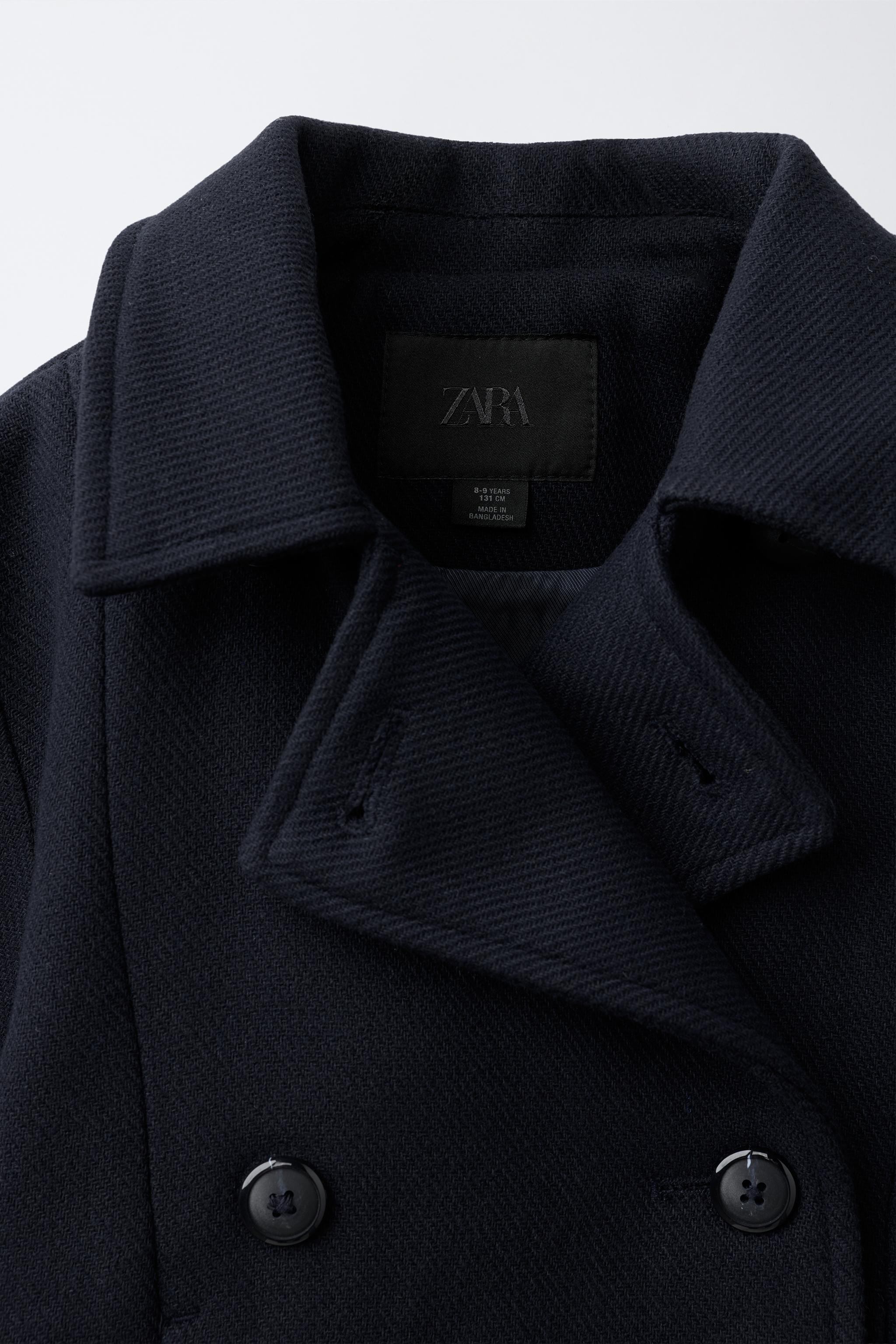 クロップド丈ウール混コート - ネイビーブルー | ZARA Japan / 日本