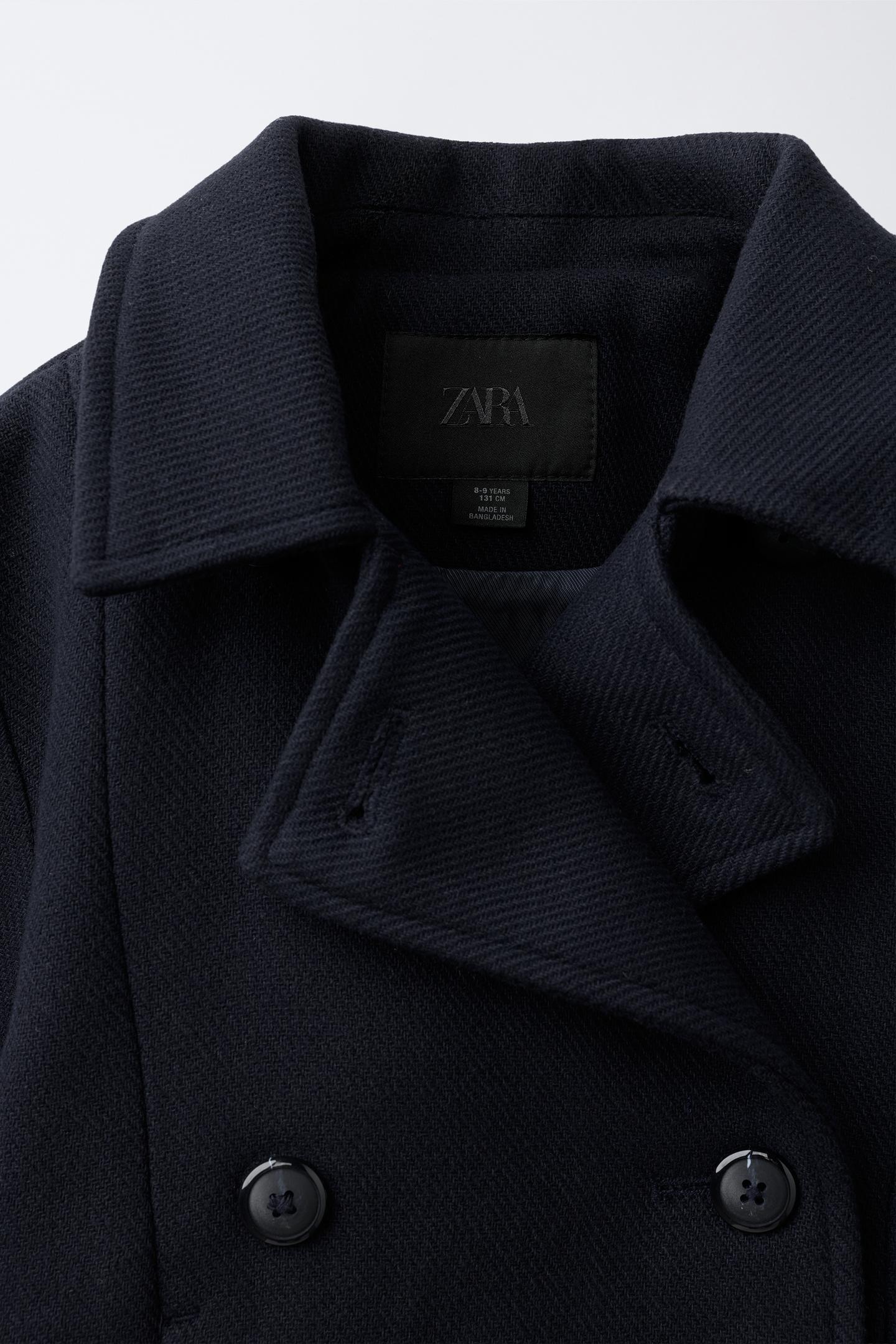 Детское пальто Zara Short Wool-Blend, цвет: Тёмно-синий — фото 6