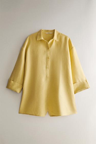 Zara BUTTONED LINEN JUMPSUIT - Yellow - Image 0