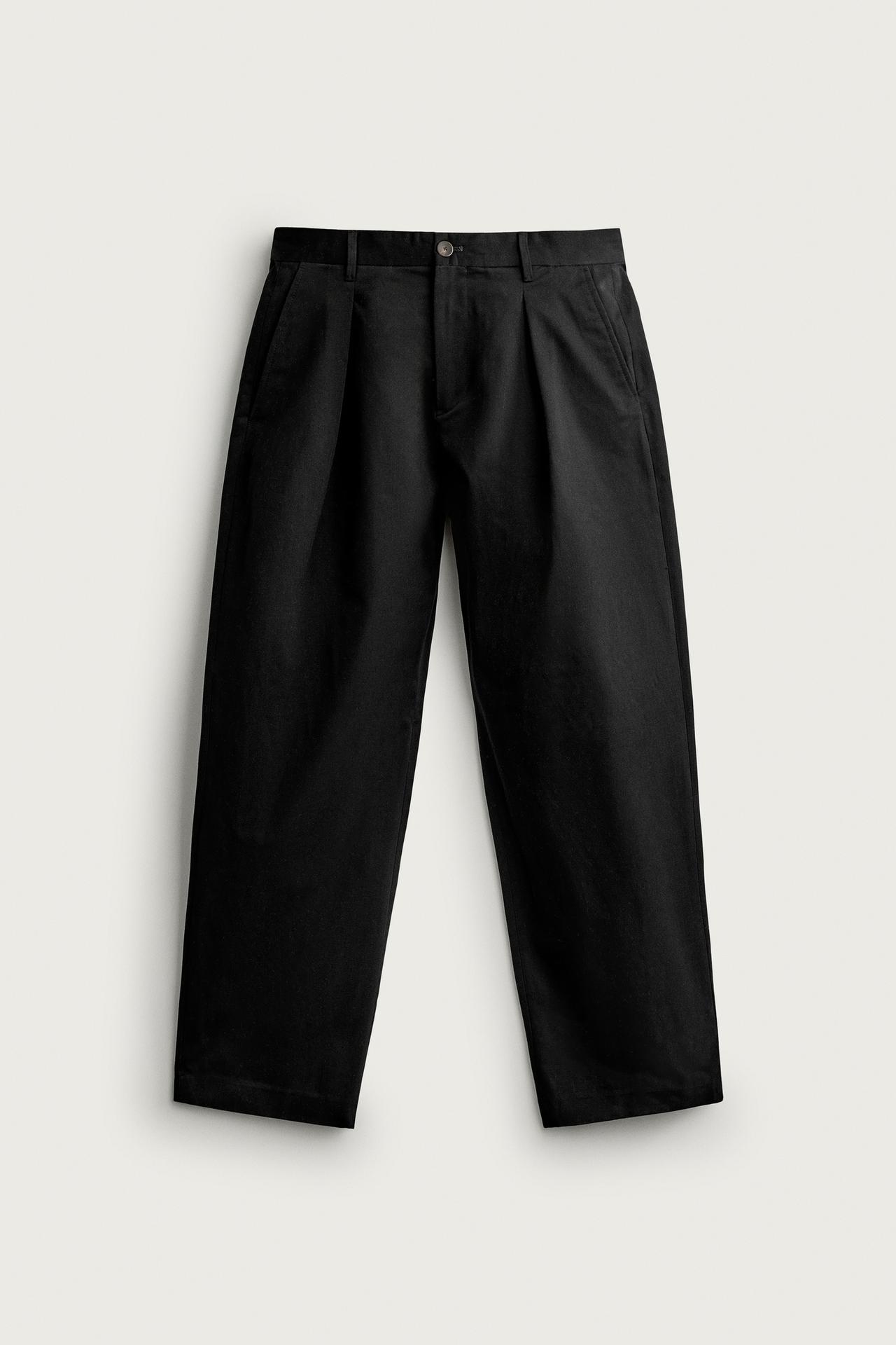 PLEATED REGULAR-FIT CHINO PANTS — Black