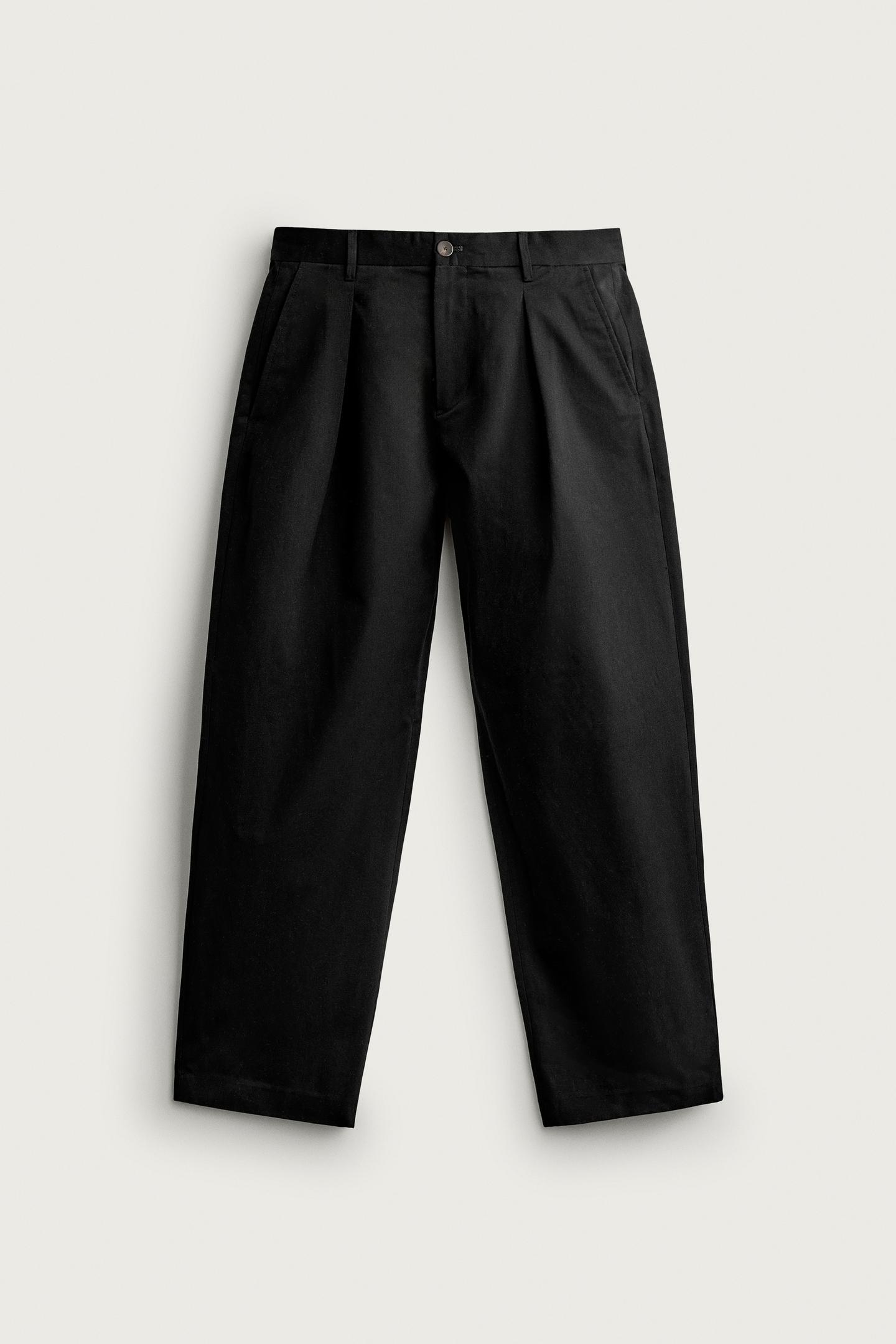 Мужские брюки Zara Pleated Regular-Fit Chino, цвет: Чёрный — фото 7