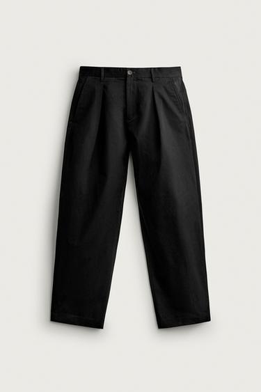 PLEATED REGULAR-FIT CHINO PANTS — Black 1