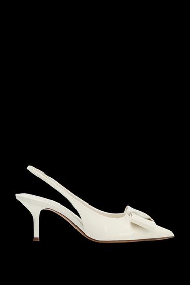 Zara PATENT FINISH BOW HEELS - White - Image 0