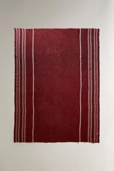 STRIPED LINEN BLANKET - Red by Zara - Image 0