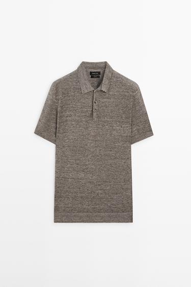 Zara 100% linen melange polo shirt - Tortoise shell