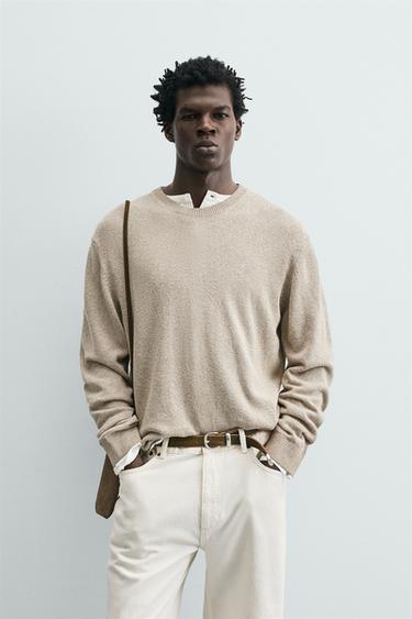 Zara COTTON BLEND CABLE JUMPER - Sand / Marl