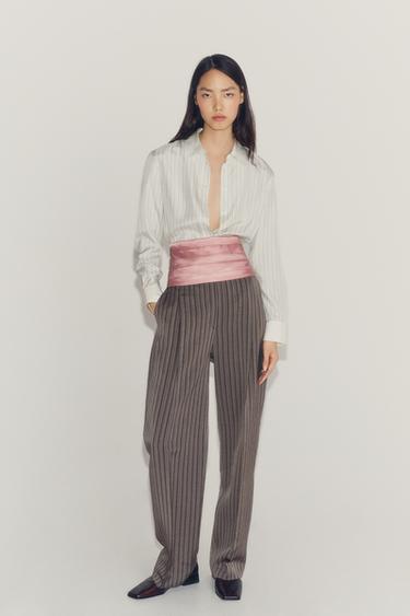 ZW COLLECTION STRIPED DARTED PANTS — Gray marl 2