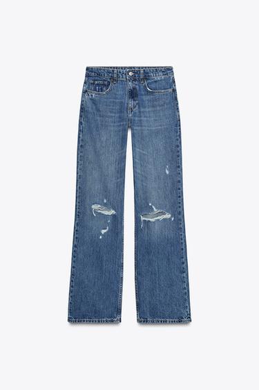 TRF RIPPED WIDE-LEG MID-WAIST JEANS - Navy blue by Zara - Image 4