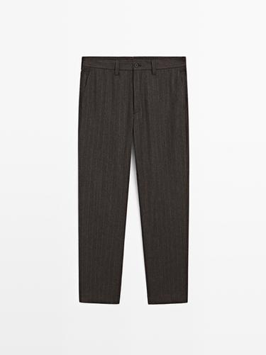 Zara Striped wool blend suit trousers - Brown marl