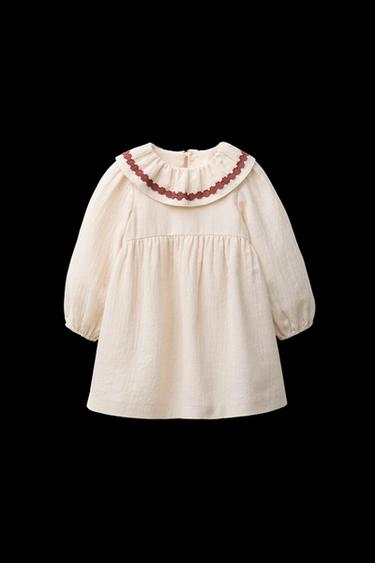 EMBROIDERED FLORAL TEXTURE DRESS - Ecru by Zara - Image 0