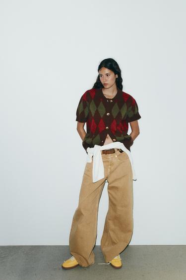 Zara ARGYLE KNIT POLO JACKET - Multicolored