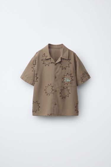 CAMISA BORDADO SOLES - Marrón de Zara