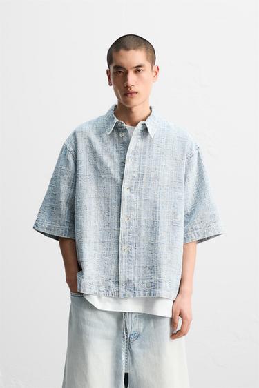 Zara 不規則提花襯衫 - 淡藍色