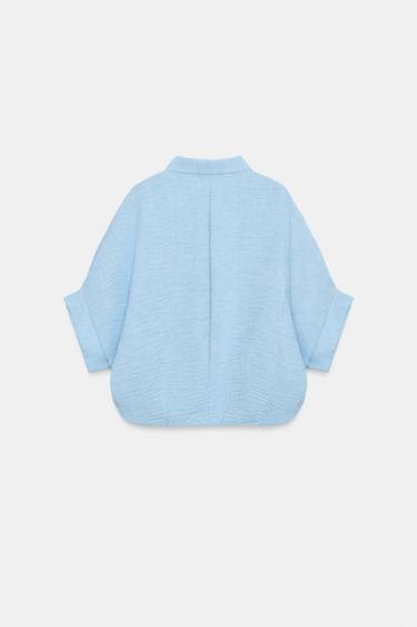 CAMISA GLOBO MANGA CORTA - Azul claro de Zara