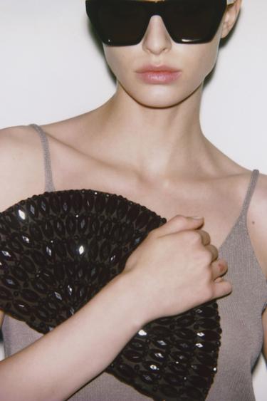 비즈 부채 모양 백 - Zara 브라운