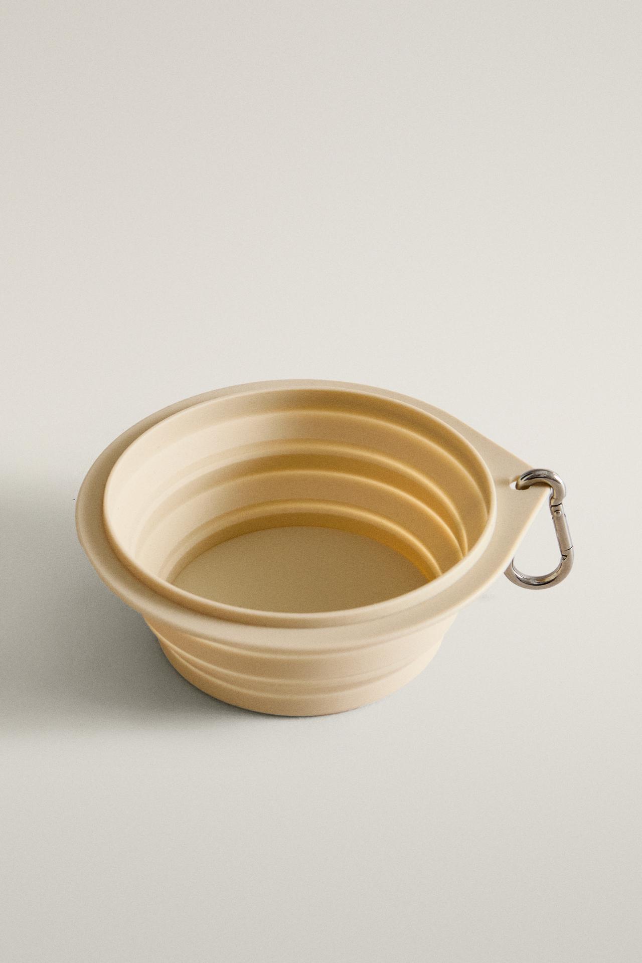 FOLDABLE SILICONE PET FOOD BOWL — Ecru