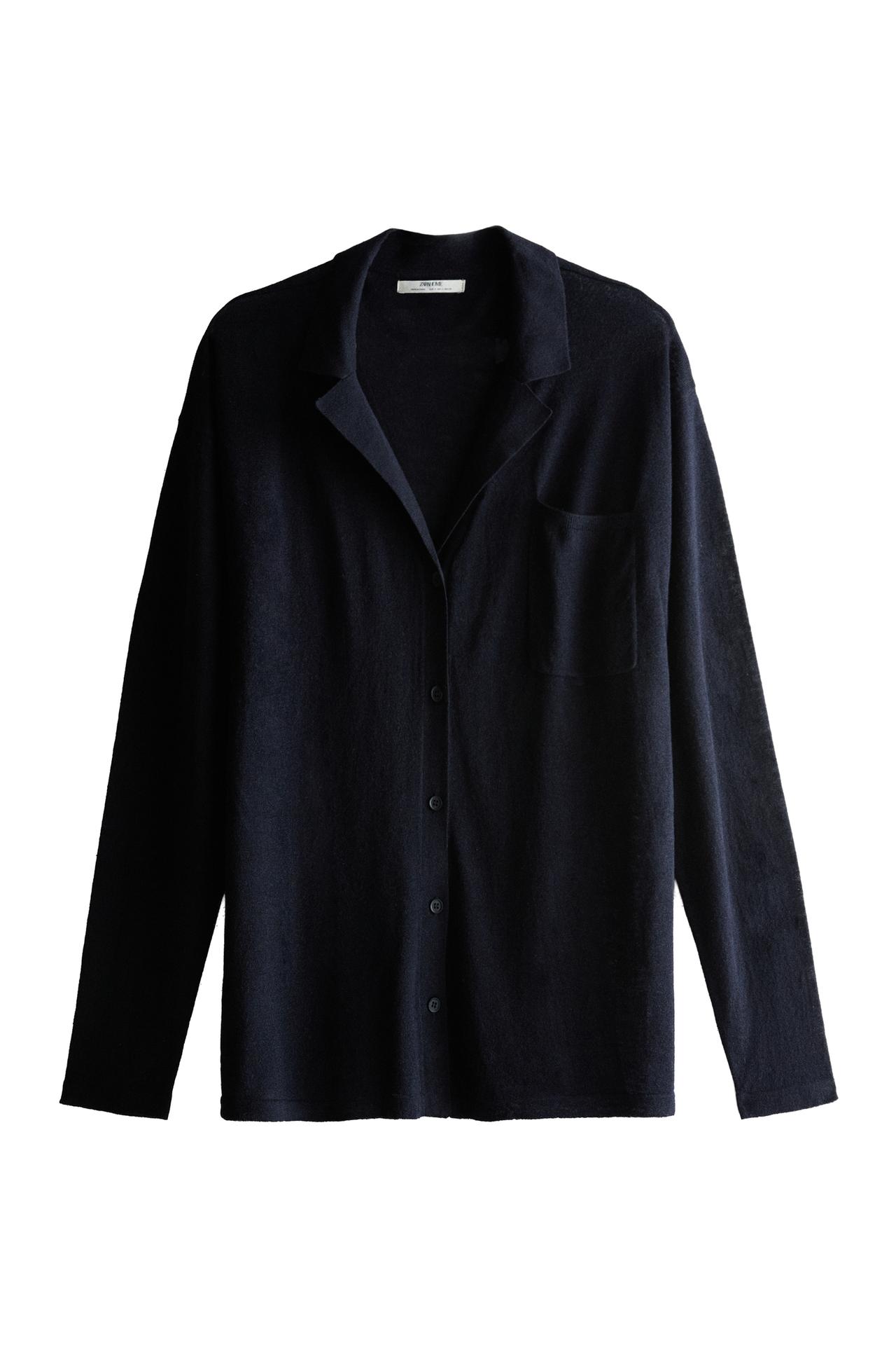 WOOL SILK CARDIGAN WITH LAPEL SNOOD
