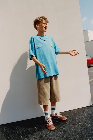 Zara 貼布 T 恤 - 深藍色