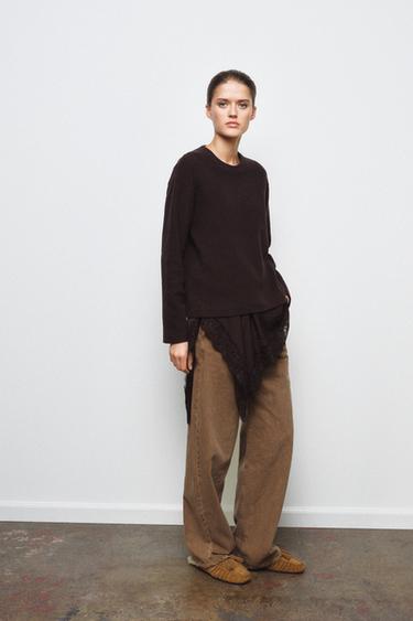 LACE COMBINED DRESS - Brown by Zara