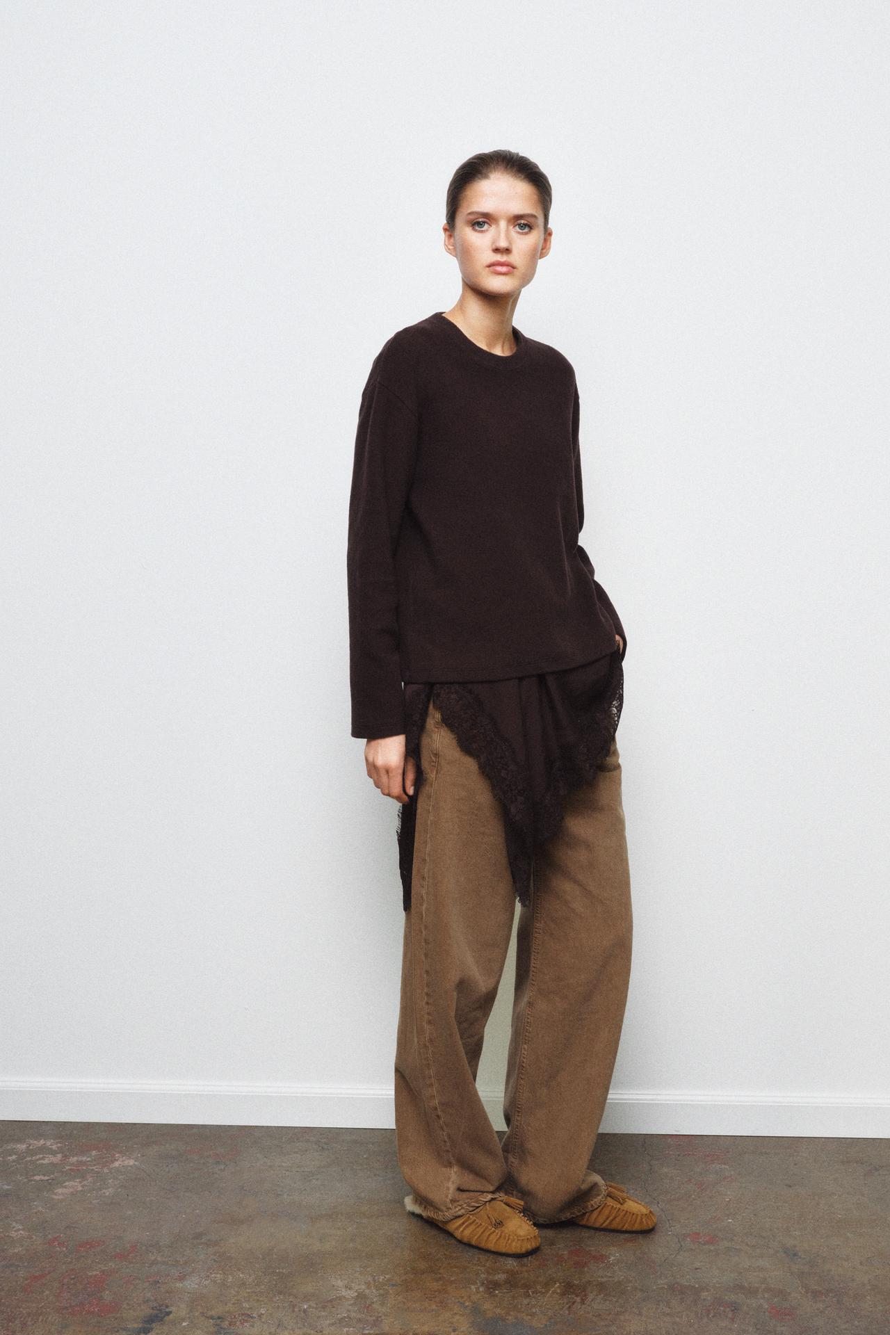 LACE COMBINED TOP — Brown