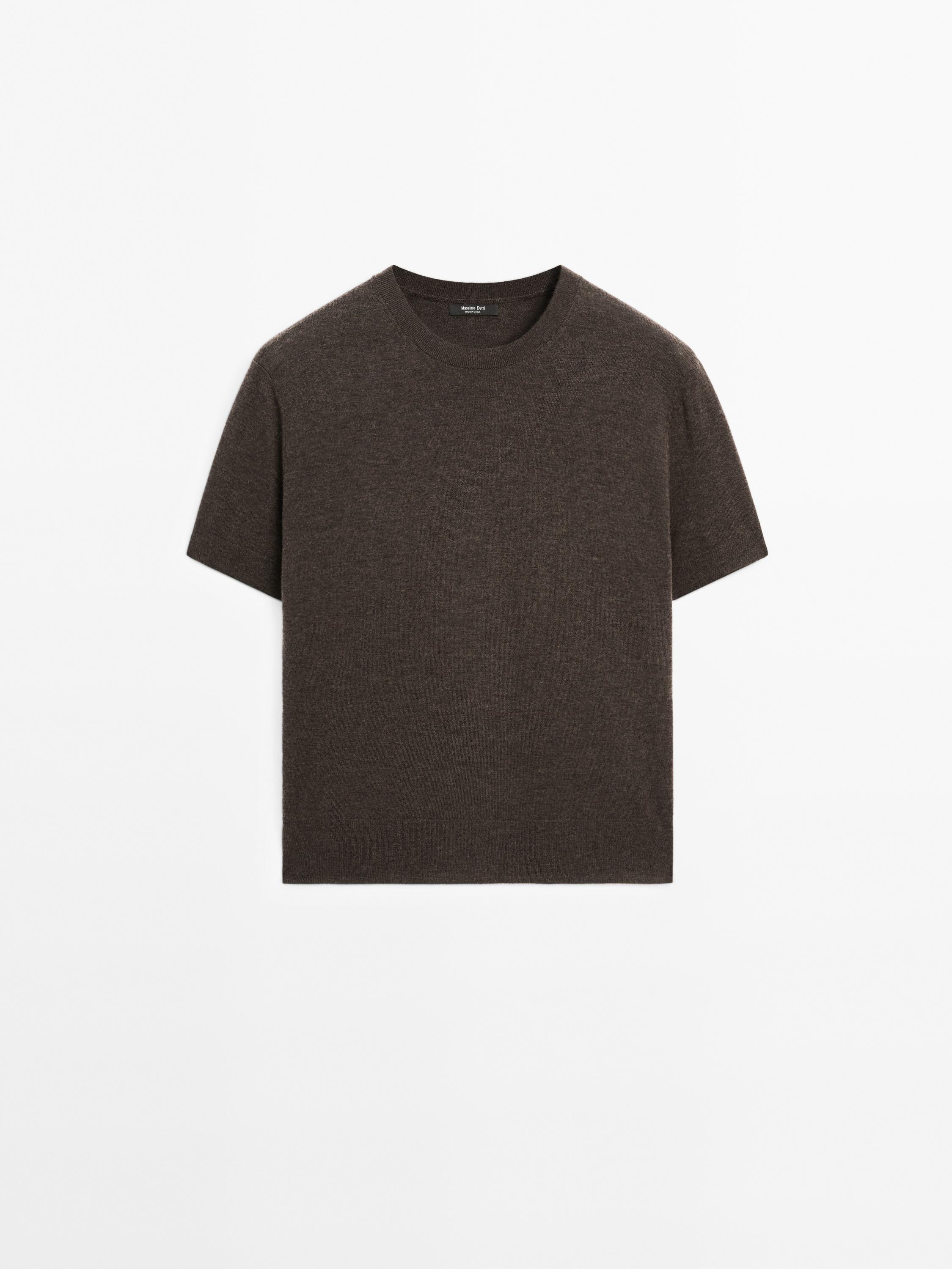 Short-sleeve wool blend knit sweater