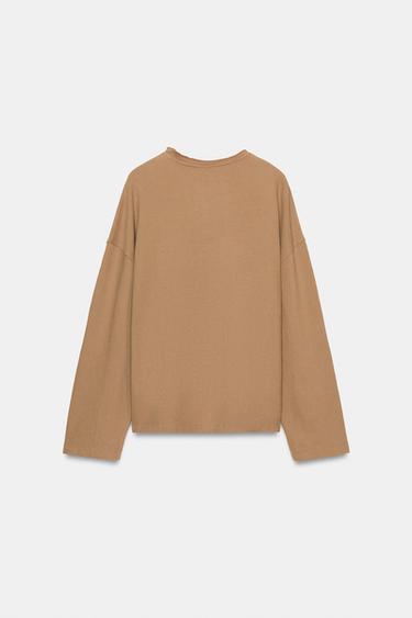 T-SHIRT TEXTURÉ À MANCHES LONGUES - Camel moyen de Zara - Image 5