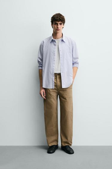 STRIPED POCKET SHIRT - Sky blue by Zara