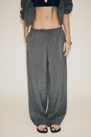 Zara FLOWY PALAZZO PANTS - Blue marl