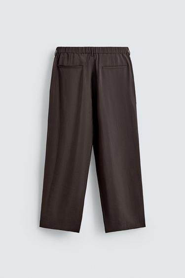 Zara FLOWY PLEATED PANTS - Brown