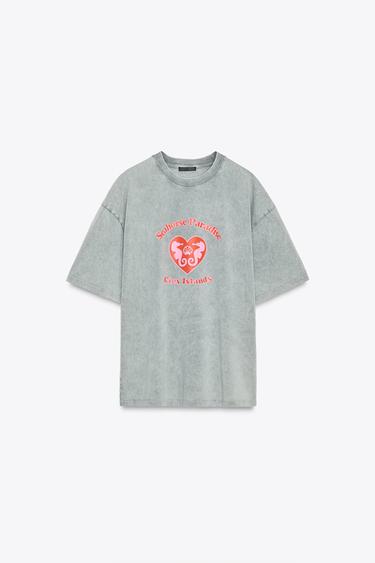 WASHED EFFECT PRINTED T-SHIRT - Anthracite grey by Zara