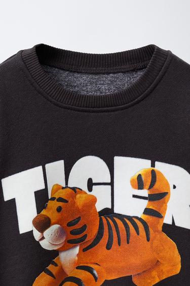 SWEAT À IMPRIMÉ TIGRE ET INSCRIPTION FLOQUÉE - Gris anthracite de Zara - Image 2