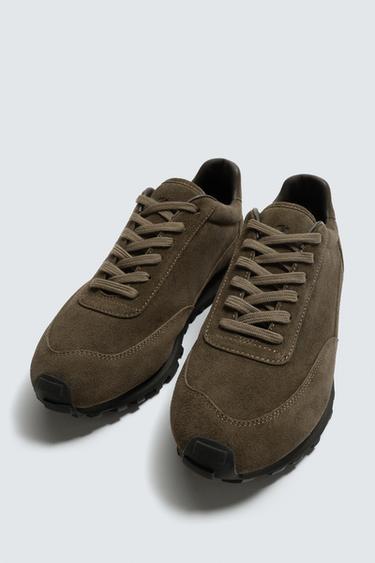 LEATHER TRAINERS - Taupe Grey by Zara - Image 4