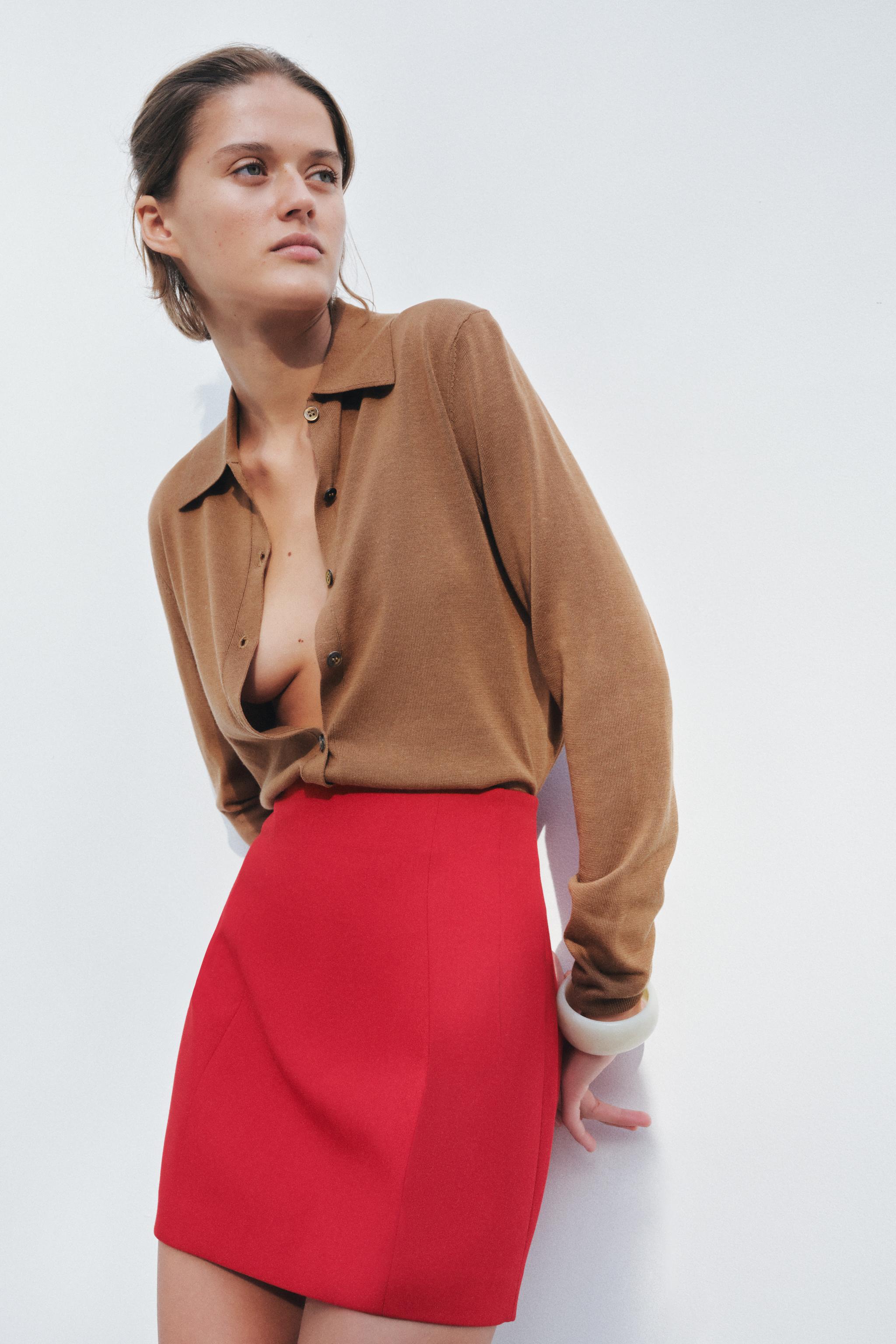 【ZARA】ZW COLLECTION サッシュボタン スカート 2559/538/401 ZW COLLECTION サッシュボタン スカート - ネイビーブルー