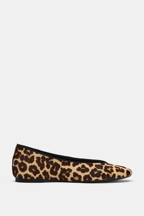 TEXTURED LEATHER ANIMAL PRINT BALLET FLATS - Leopard by Zara - Image 0