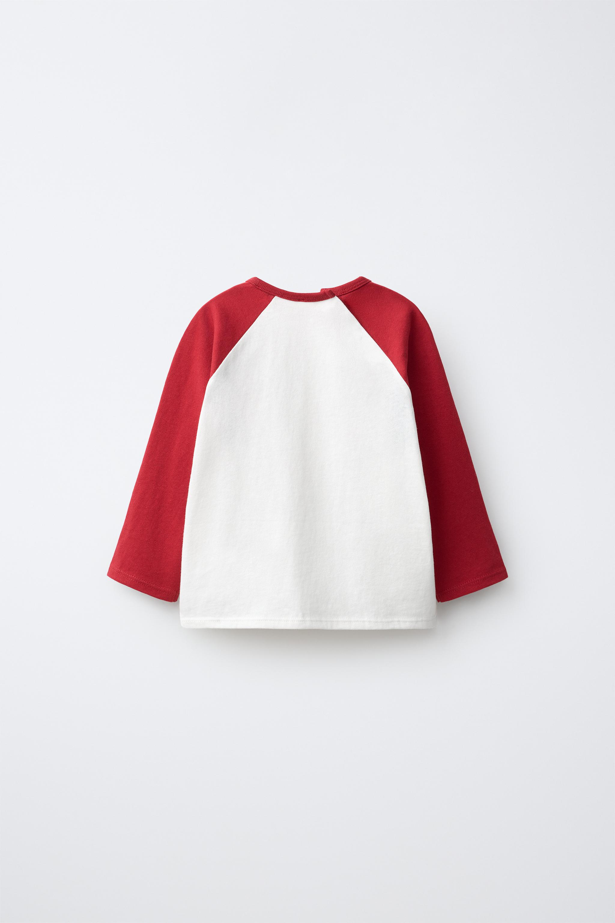 CONTRAST RAGLAN SLEEVE T-SHIRT — Red