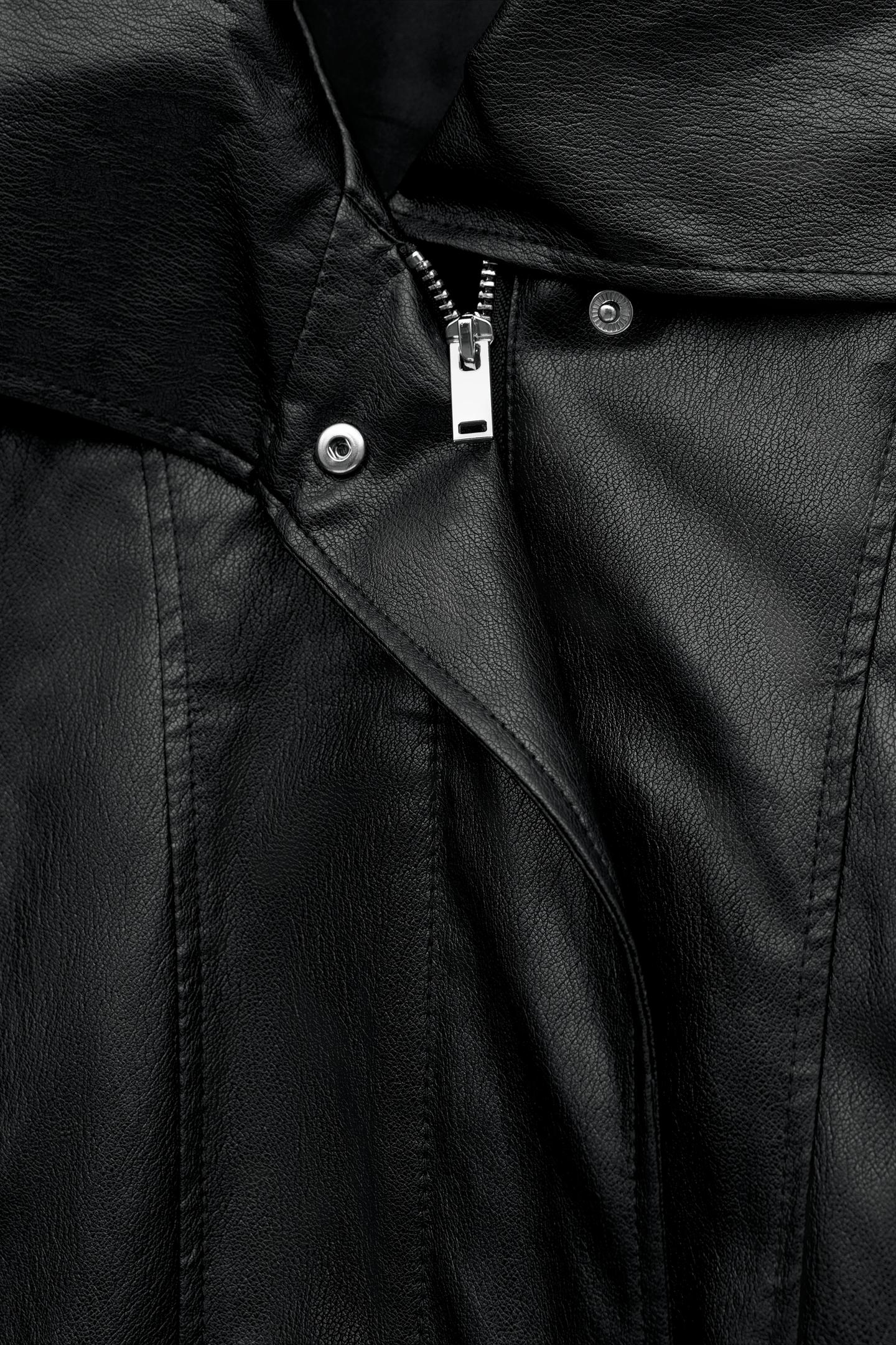 Женская куртка Zara Faux Leather Jacket with Back Pleats, цвет: Чёрный — фото 9