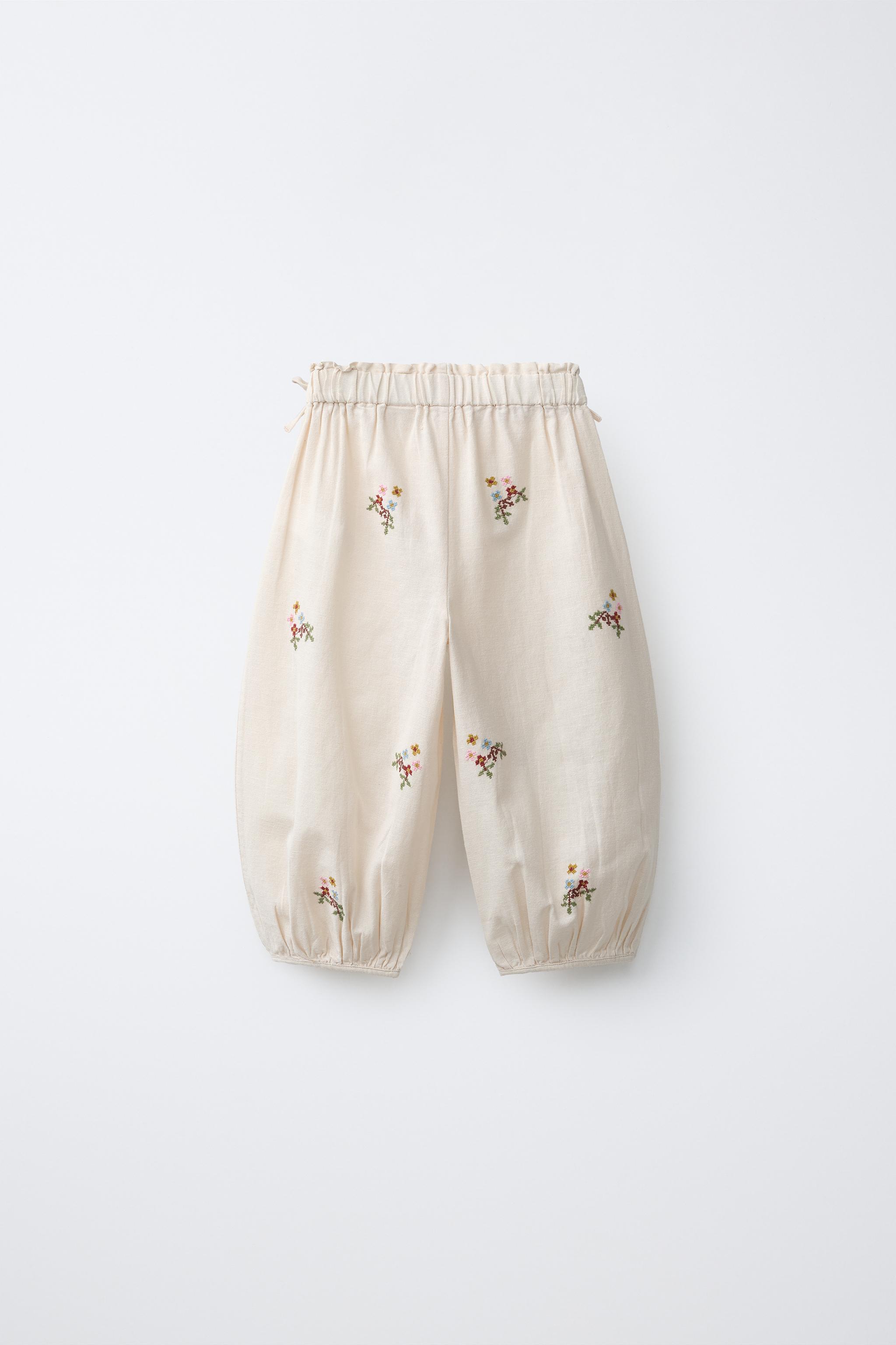 PANTALON BRODERIES POINT DE CROIX AVEC COTON ET LIN