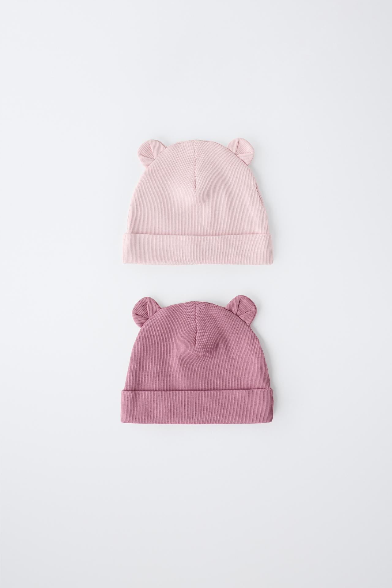 2-PACK RIBBED BEANIES WITH EARS — Pink