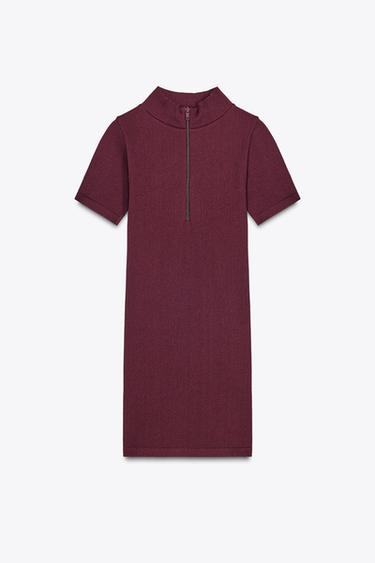 Zara SEAMLESS ZIP TOP - Burgundy