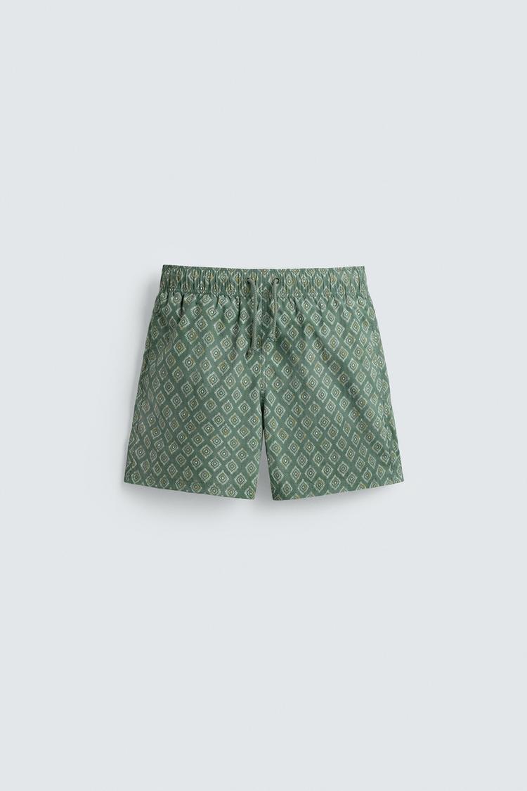 ZARA FADED GEOMETRIC PRINT SWIMMING TRUNKS