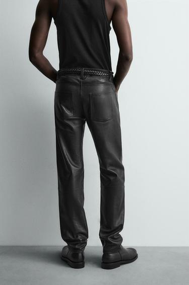 LEATHER SLIM FIT TROUSERS - Black by Zara - Image 2