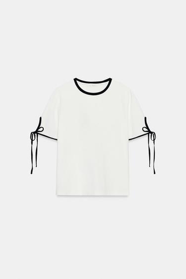 T-SHIRT LISERÉS ET LACETS - Blanc de Zara - Image 6