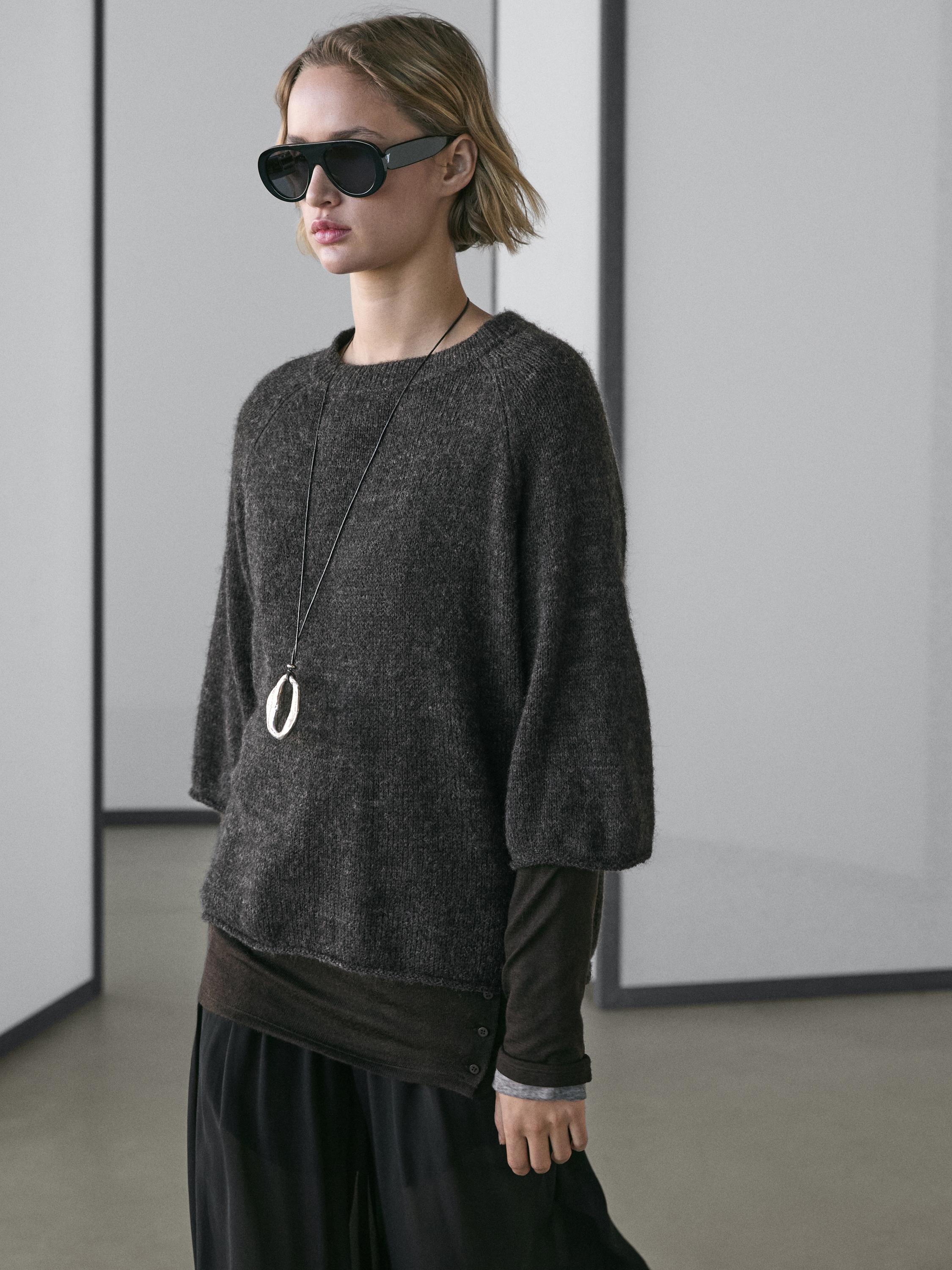Knit alpaca and wool blend raglan sleeve sweater