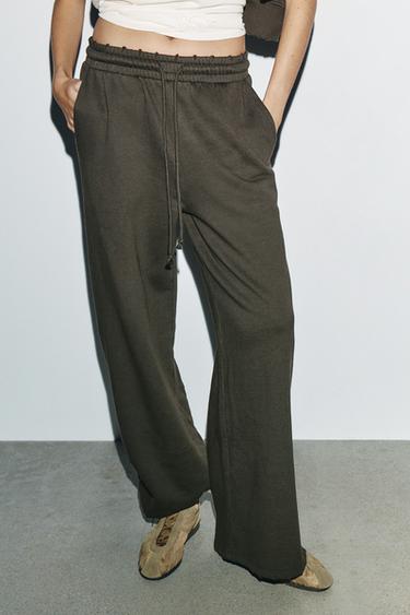 Zara WASHED STAR STUDDED PANTS - Dark brown