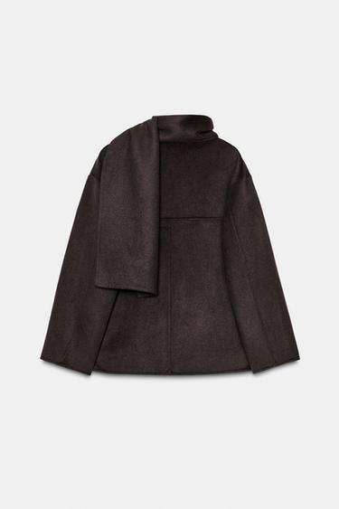 MANTEAU COURT ÉCHARPE AVEC LAINE - Marron de Zara - Image 9