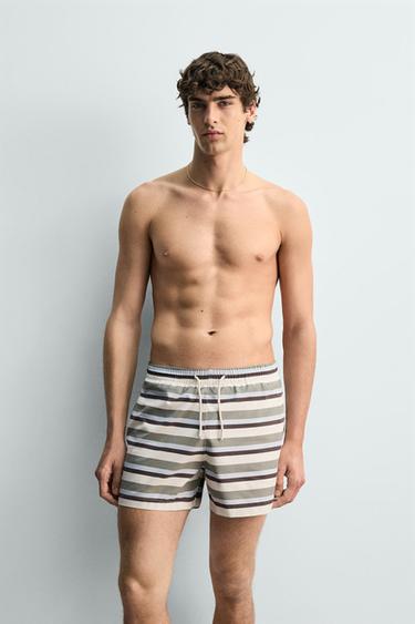 STRIPED MID-LENGTH SWIMMING TRUNKS - Multicoloured by Zara - Image 4