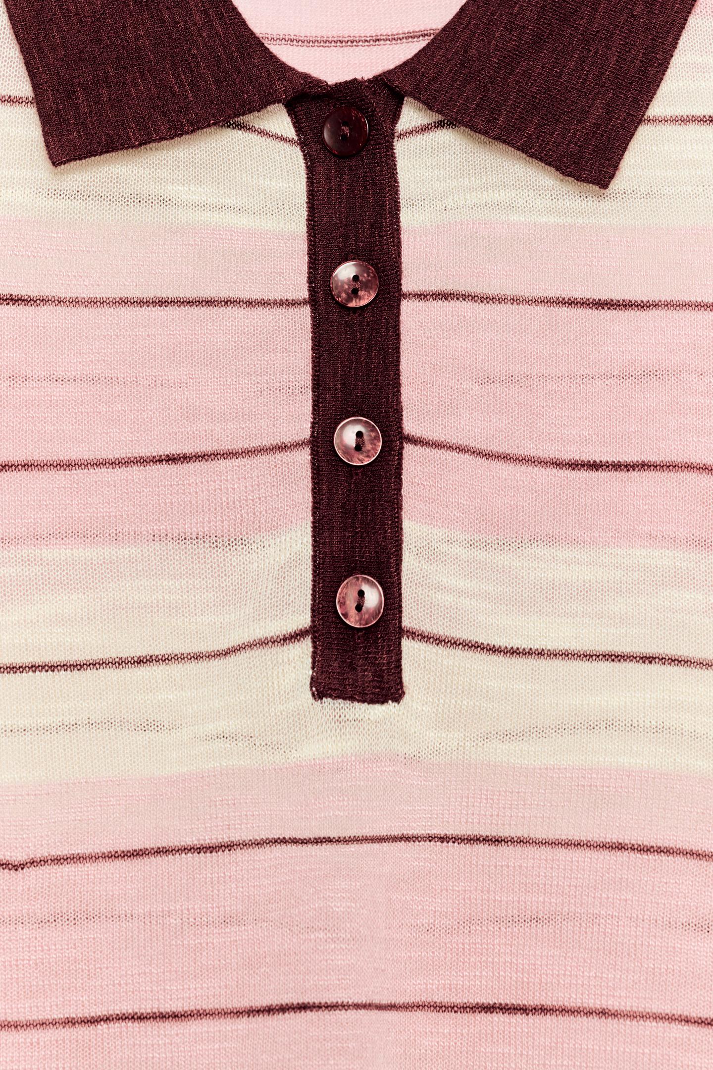Поло Zara Striped Knit Polo, цвет: Розовый / Белый — фото 7