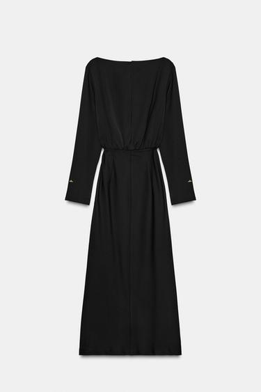 Zara BELTED CREPE MIDI DRESS - Black