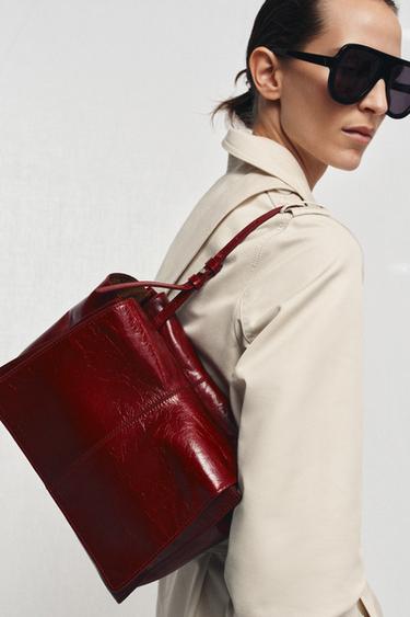 MINI SHOPPER PIEL DOBLE BOLSILLO - Rojo Cereza de Zara